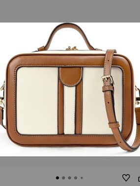 Two-Tone Cream and Tan Structured Crossbody Bag with Top Handle Anti Theft
